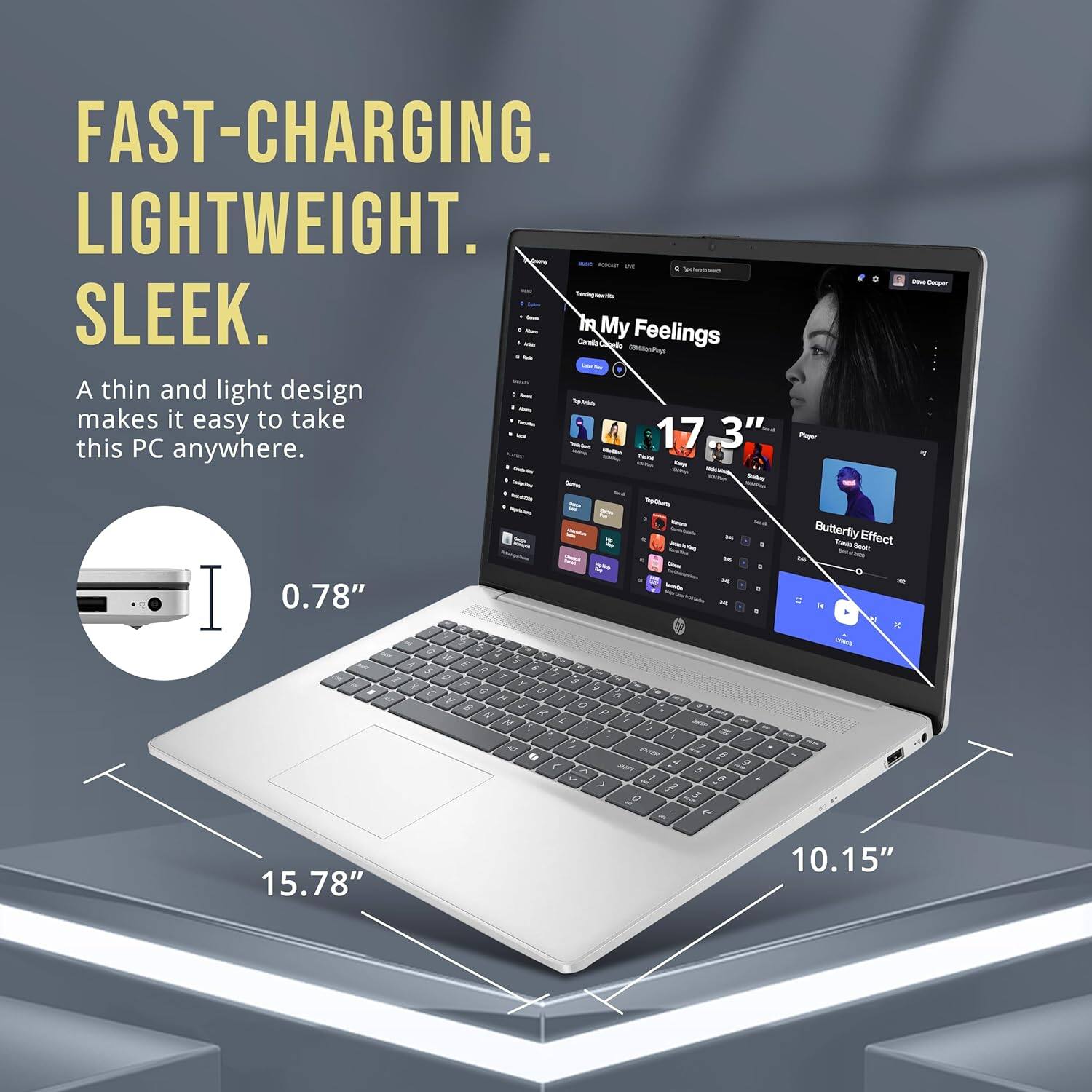 FAST-CHARGING. LIGHTWEIGHT. SLEEK.

A thin and light design makes it easy to take this PC anywhere.

0.78"

15.78"

10.15"