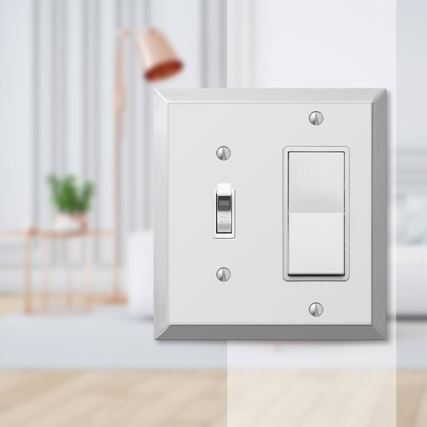 Left. AMERELLE - Amerelle Century Polished Chrome 2 gang Stamped Steel Decorator/Toggle Wall Plate 1 pk - Chrome.