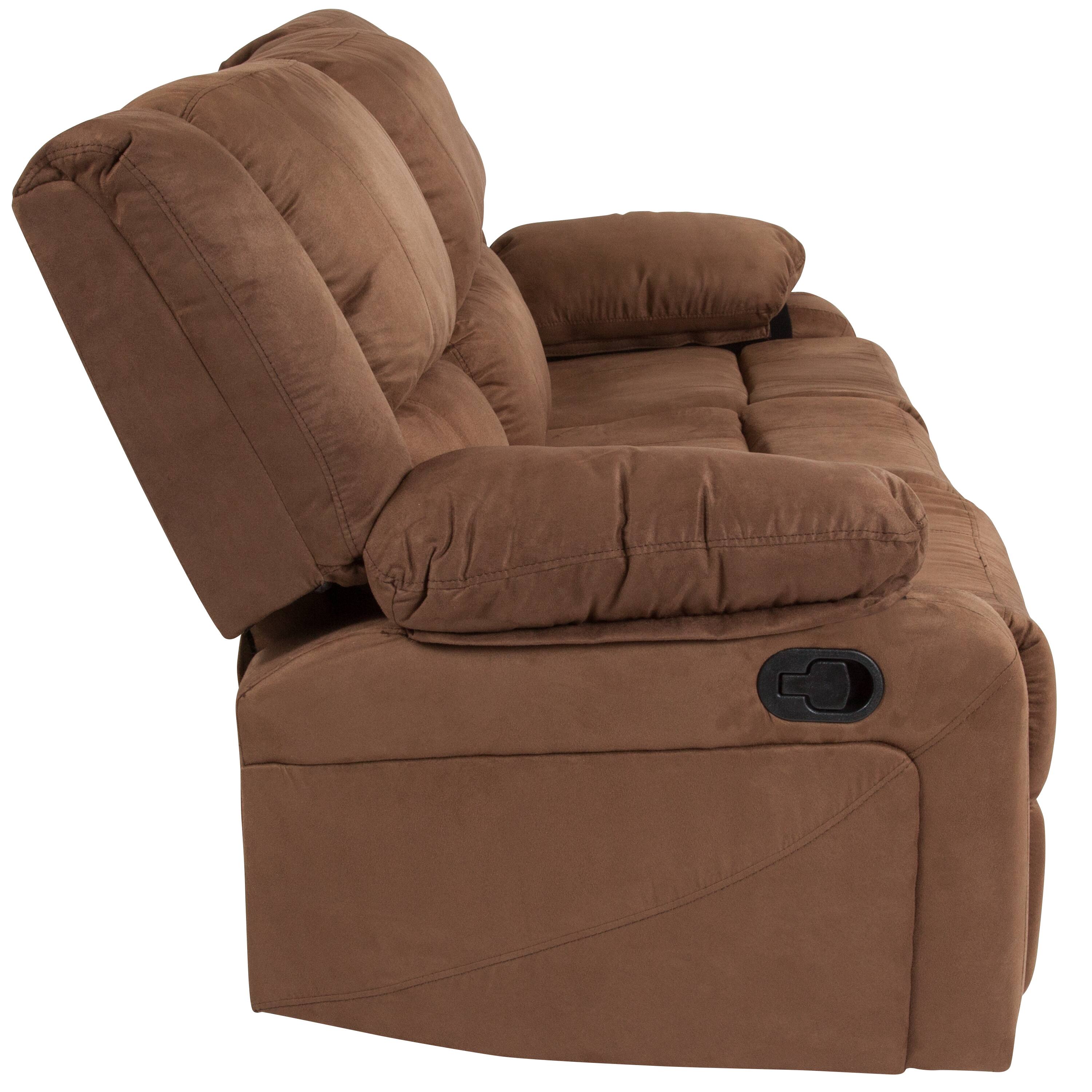 Alt View 3. Emma + Oliver - Bustle Back LeatherSoft Sofa with Two Built-In Recliners - Chocolate Brown Microfiber.