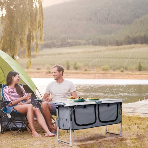 Alt View 9. Winado - 4FT Portable Aluminum Folding Camping Table with Storage, Adjustable Height, Carry Handle for Outdoor Camping Pinic - White ＆ Grey.
