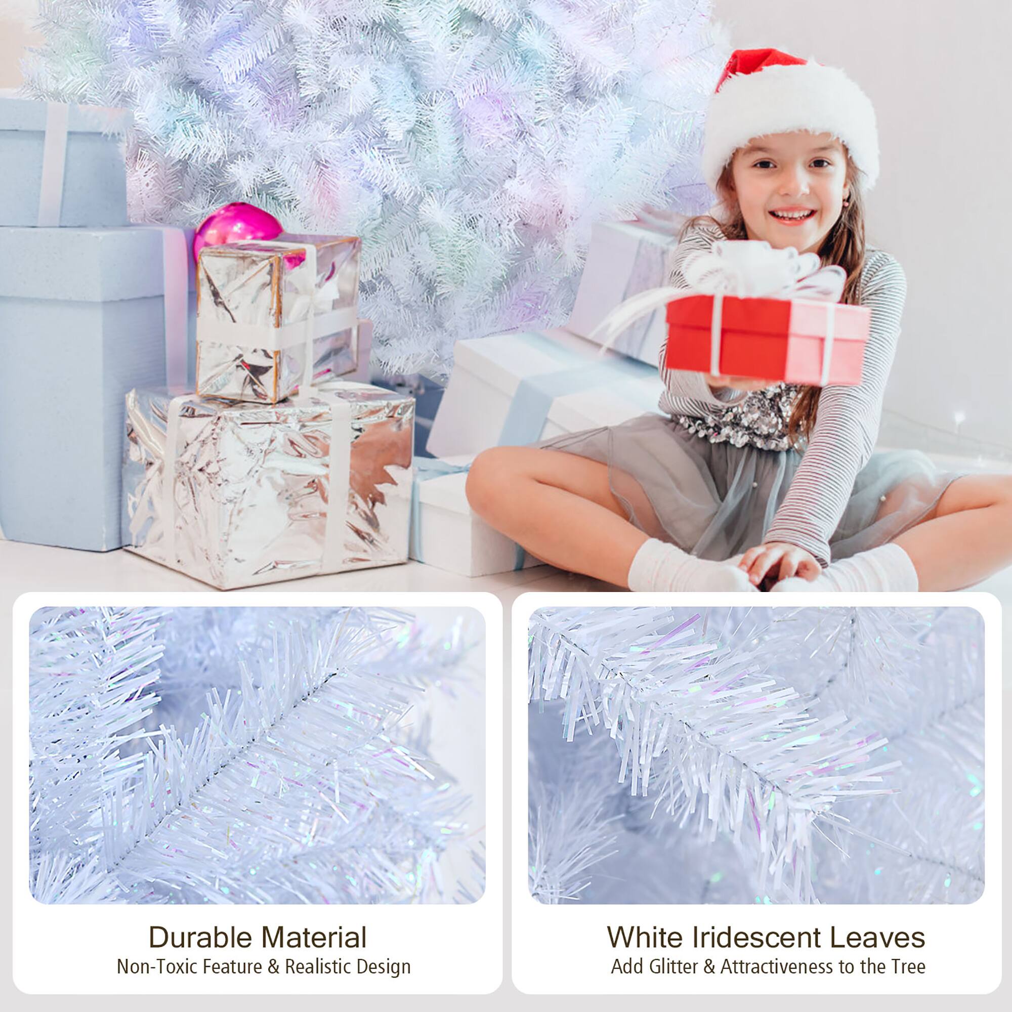 Durable Material Non-Toxic Feature & Realistic Design White Iridescent Leaves Add Glitter & Attractiveness to the Tree
