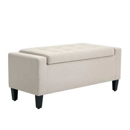 Front. Homcom - Storage Ottoman, Linen Upholstered Storage Bench with Lift Top and Button Tufted for Living Room - Beige.