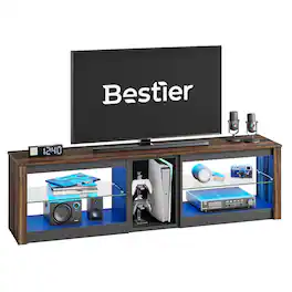 Bestier - 63-inch TV Stand for 70 Inch TVs, Gaming Entertainment Center with LED Lights & Glass Shelves - Walnut