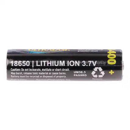 18650 | LITHIUM ION 3.7V
400
Caution: Do not incinerate, mutilate or short circuit. May burst, release toxic material or cause burns.
Battery must be recycled or disposed of properly.
Made in China
Dantona Industries, Inc.
UN38.3 PASSED
Recycle
