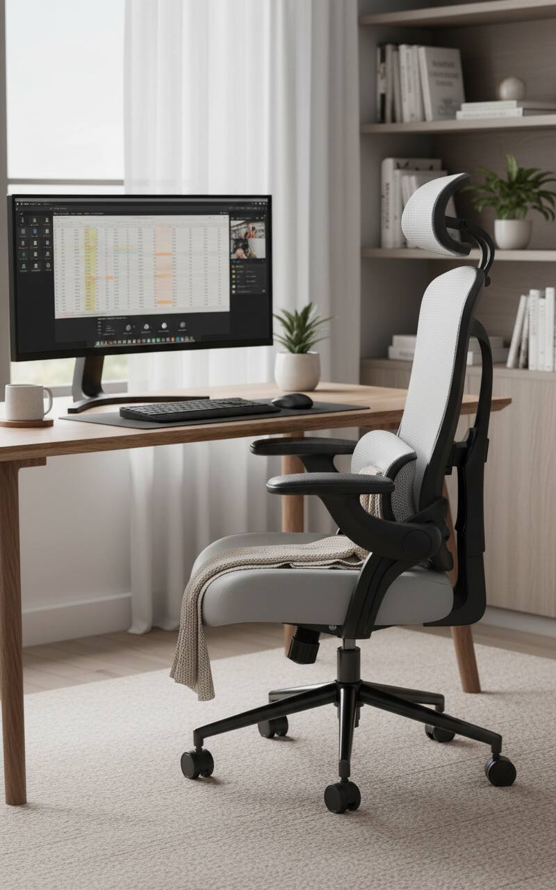 Angle. AOITUN - Heavy Duty Ergonomic Office Chair for Daily Comfort, 650 lb Support, Adjustable Seat with Headrest and Lumbar Support - Gray.