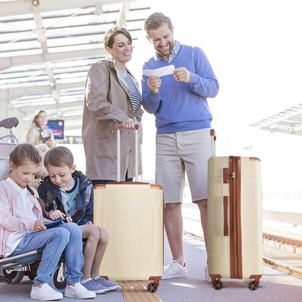 Angle. BreeBe - 24-Inch Hardshell ABS Luggage, Lightweight Expandable Suitcases with Double Spinner Wheels - Brown, White.