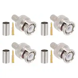 Unique Bargains - 4pcs BNC Male Crimp 4mm 50 Ohm PTFE Connector for RG8X/LMR240/CNT240/KMR240/Mini8/4D-FB Coax Cable Wireless Internet - Silver