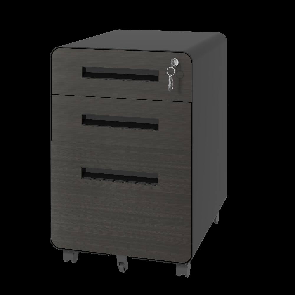 Alt View 3. Loheer - Loheer 3-Drawer Mobile File Cabinet with Lock Black Metal Storage Cabinet on Casters Fully Assembled Holds A4 Letter.