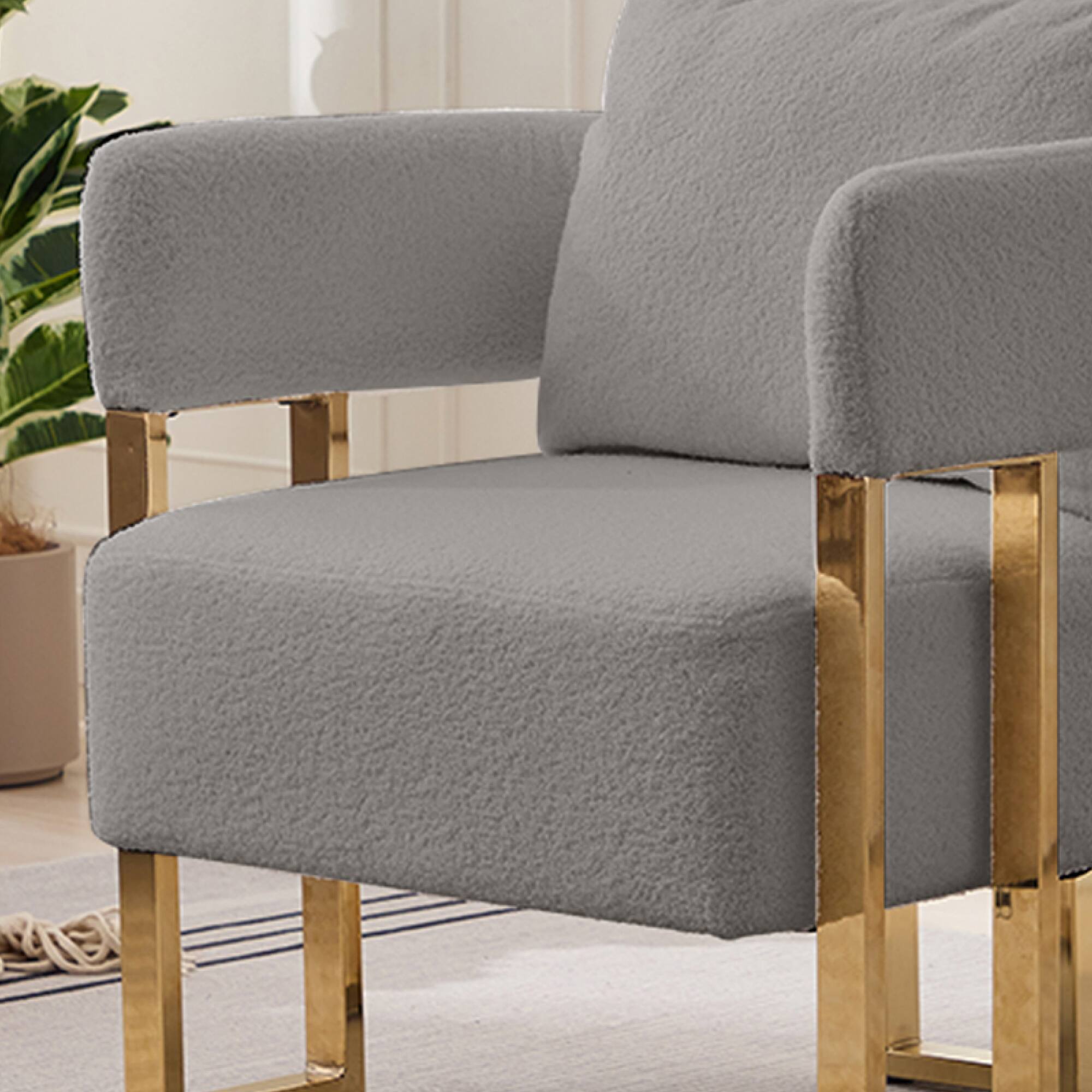 Alt View 2. GOODSILO - Modern Decorative Chair Set with Gold Metal Legs and Plush Upholstery for Living Room and Office - Grey.