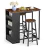 Costway - 3 Pieces Bar Table Set Industrial Counter Height Dining Table Set with Storage - Rustic Brown + Black