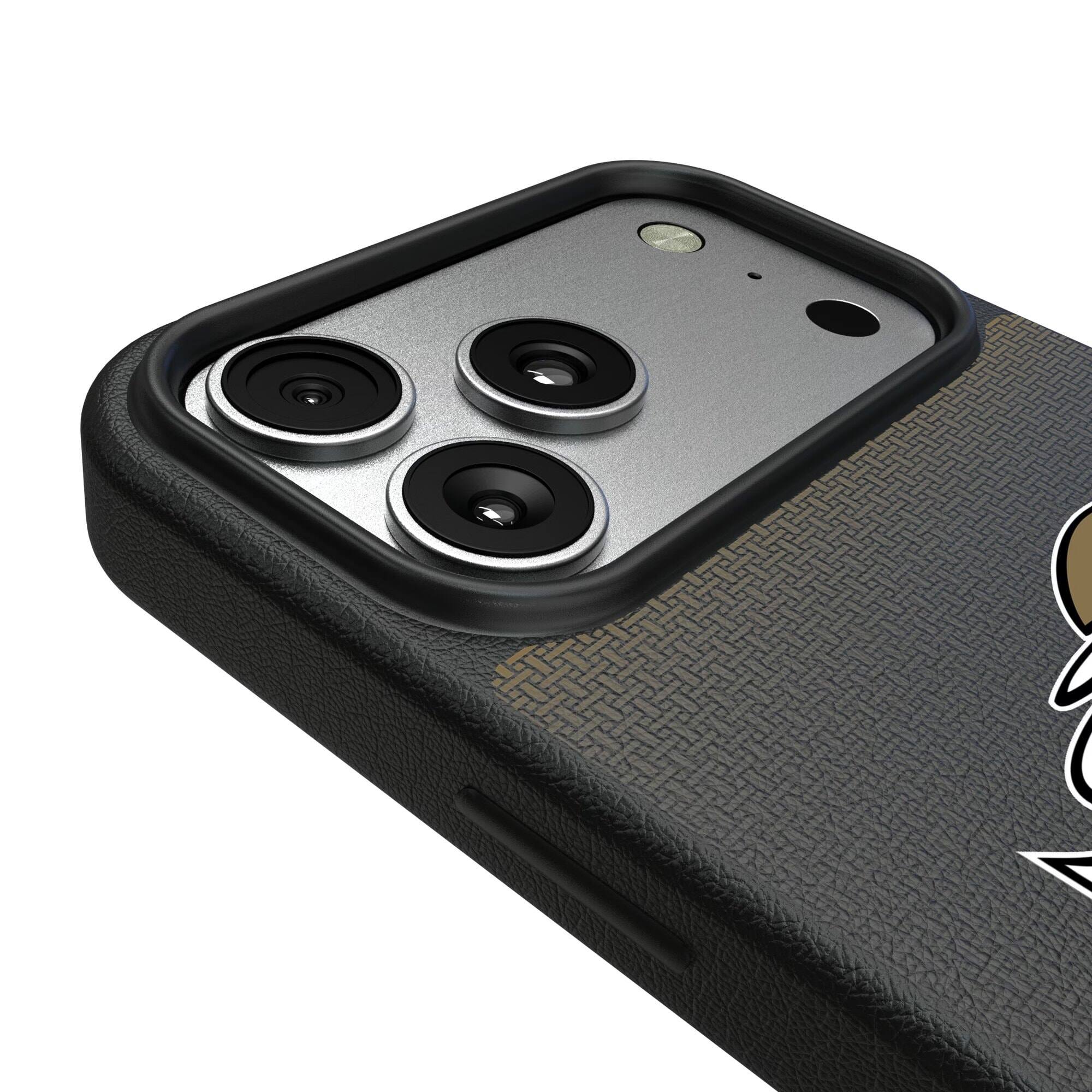 Alt View 2. Keyscaper - New Orleans Saints Linen Logo iPhone Magnetic Bump Case - 16 Pro Max - Black.