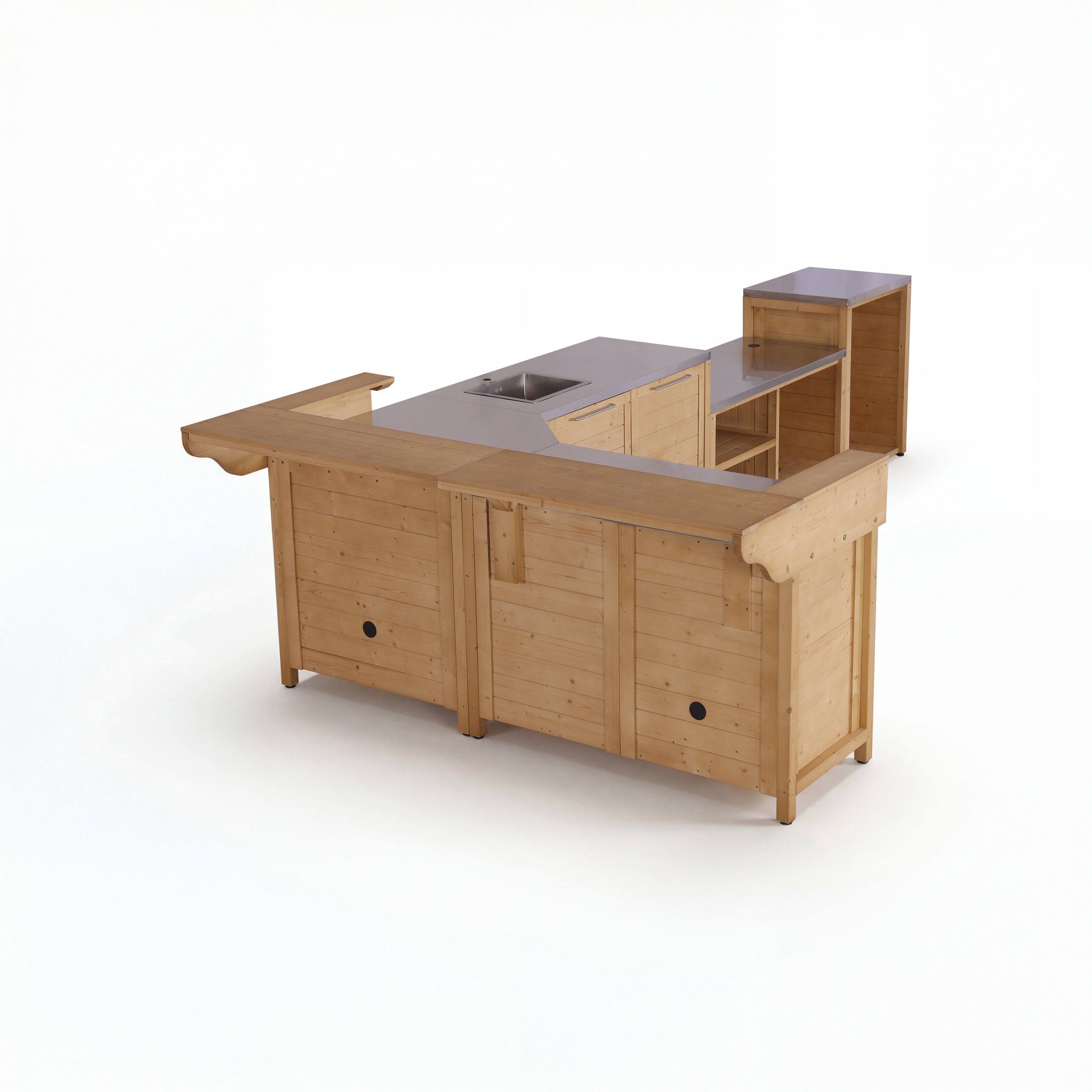 Alt View 6. Famapy - Modular Solid Cedar Outdoor Kitchen Cabinets - All-Weather Storage with Stainless Steel Top for Patio, Grill Station - Wooden.