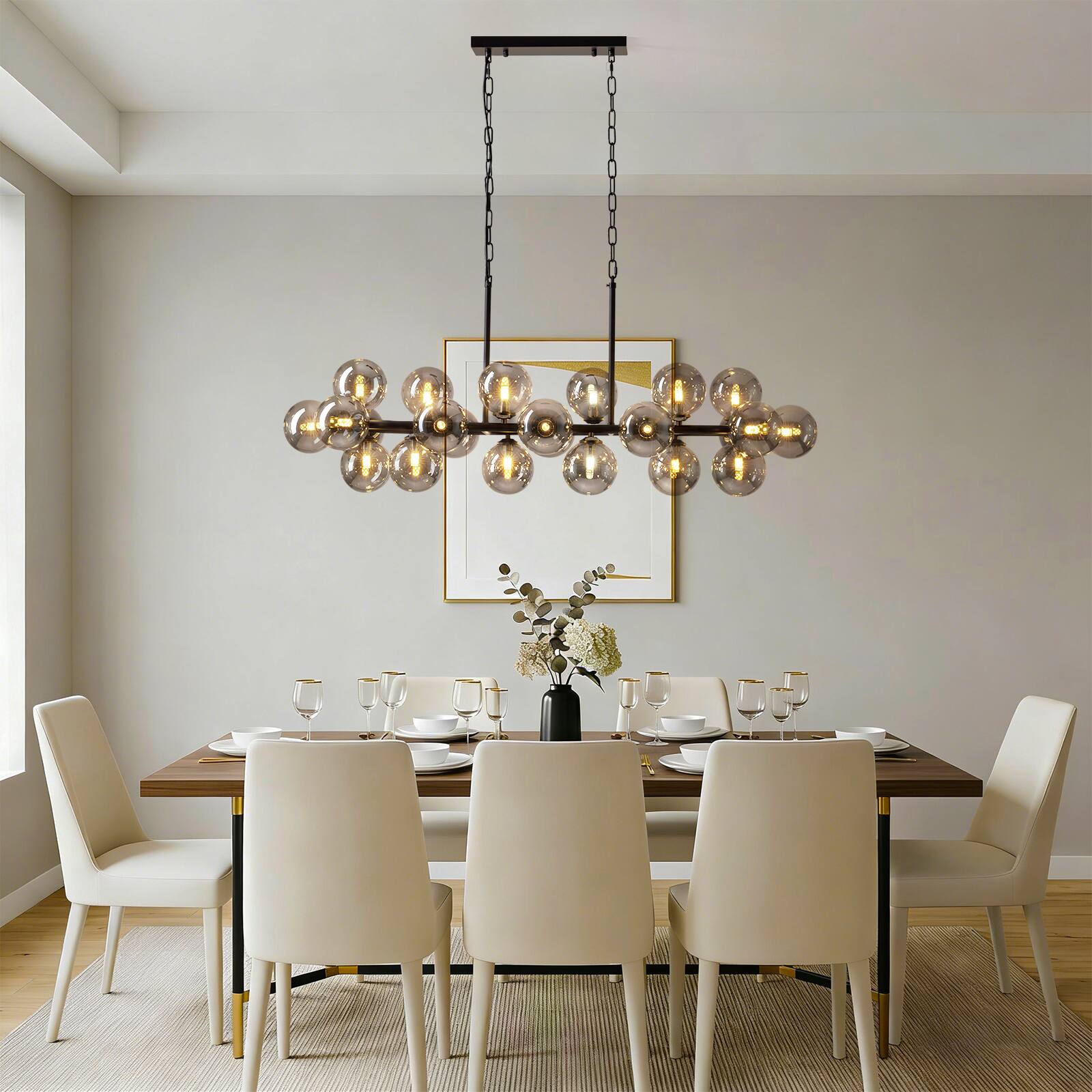 Alt View 1. Siljoy - 47 Inch 24 Lights Luxury Smoke Globe Linear Molecular Chandelier for  Island Dining Room Living Room and Foyer - smoky gray.