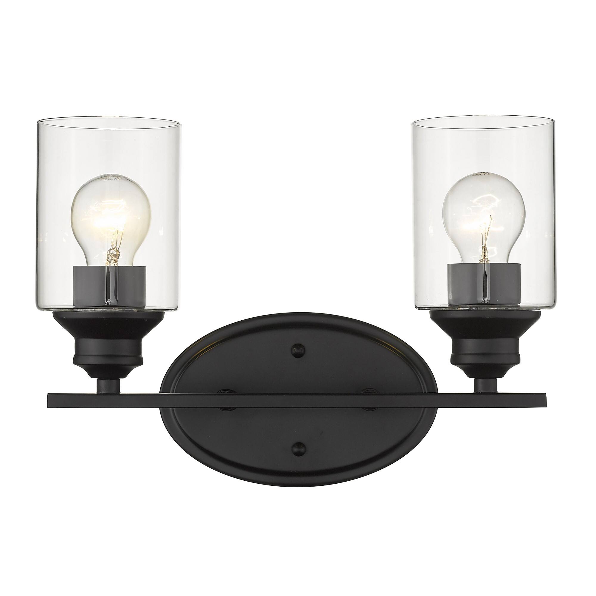 Alt View 1. Hivvago - Hivvago Two Light Matte Black Wall Light with Clear Glass Shade - Black.