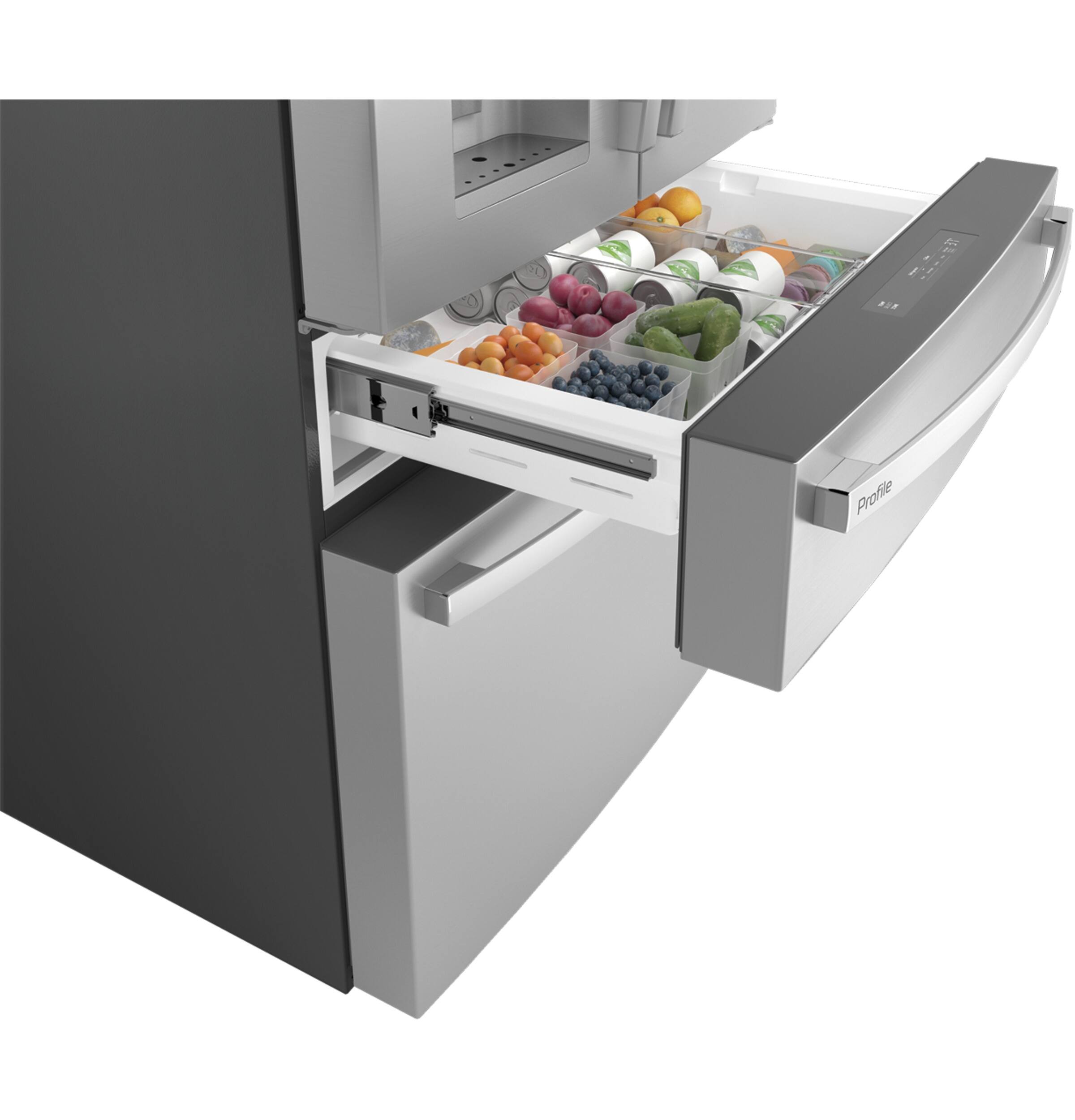 Alt View 10. GE Profile - 22.3 Cu. Ft. 4-Door French Door Counter-Depth Smart Refrigerator with Door-in-Door Storage - Stainless Steel.