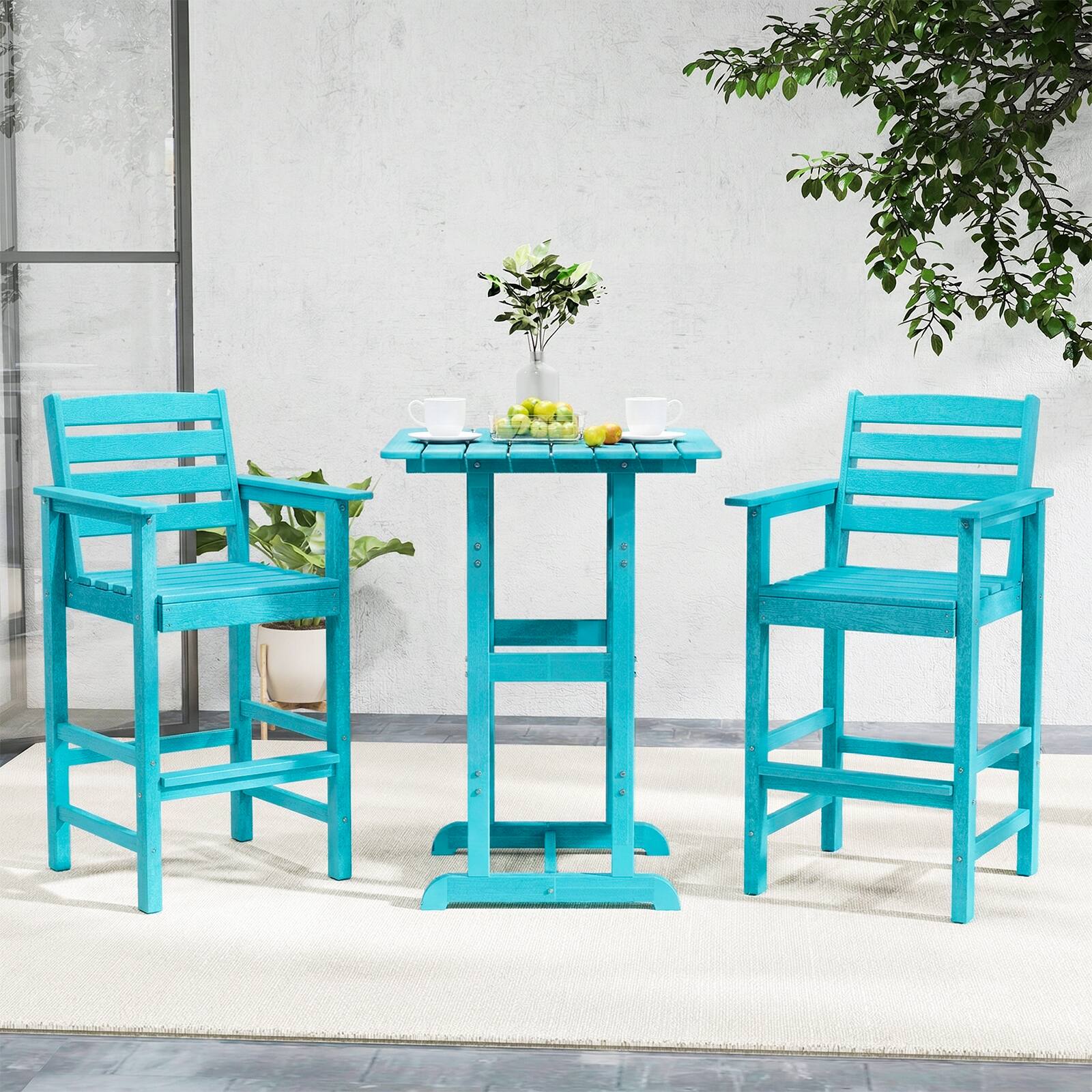 Alt View 1. Costway - Costway Patio Adirondack Bar Chairs Set of 2 with Wide Armrests & Footrest Backrest - Turquoise.