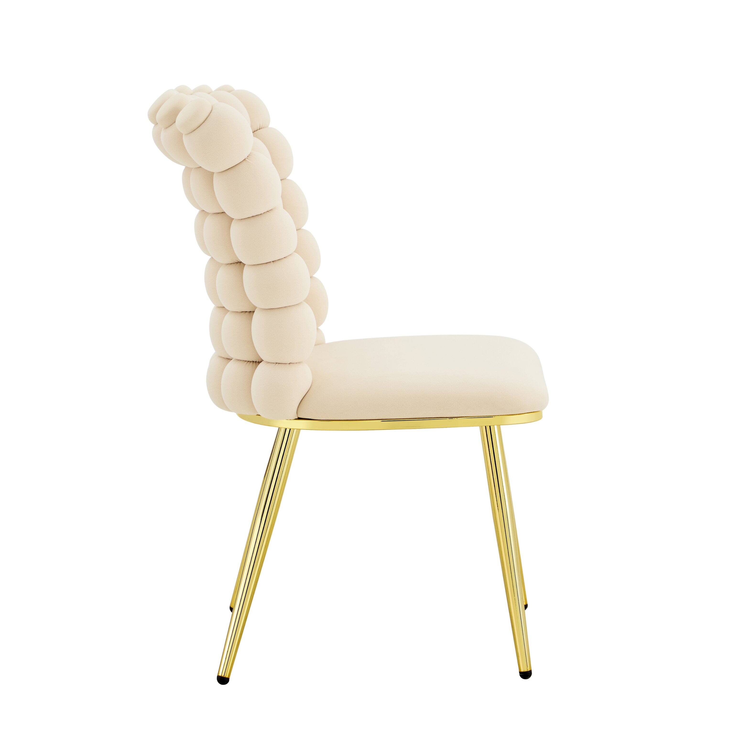 Alt View 8. Loheer - Loheer Cream Dining Chairs 3.0 ft Tufted Velvet Accent Chair with Gold Metal Legs, Bubble Back Side Chair - Beige,Gold.
