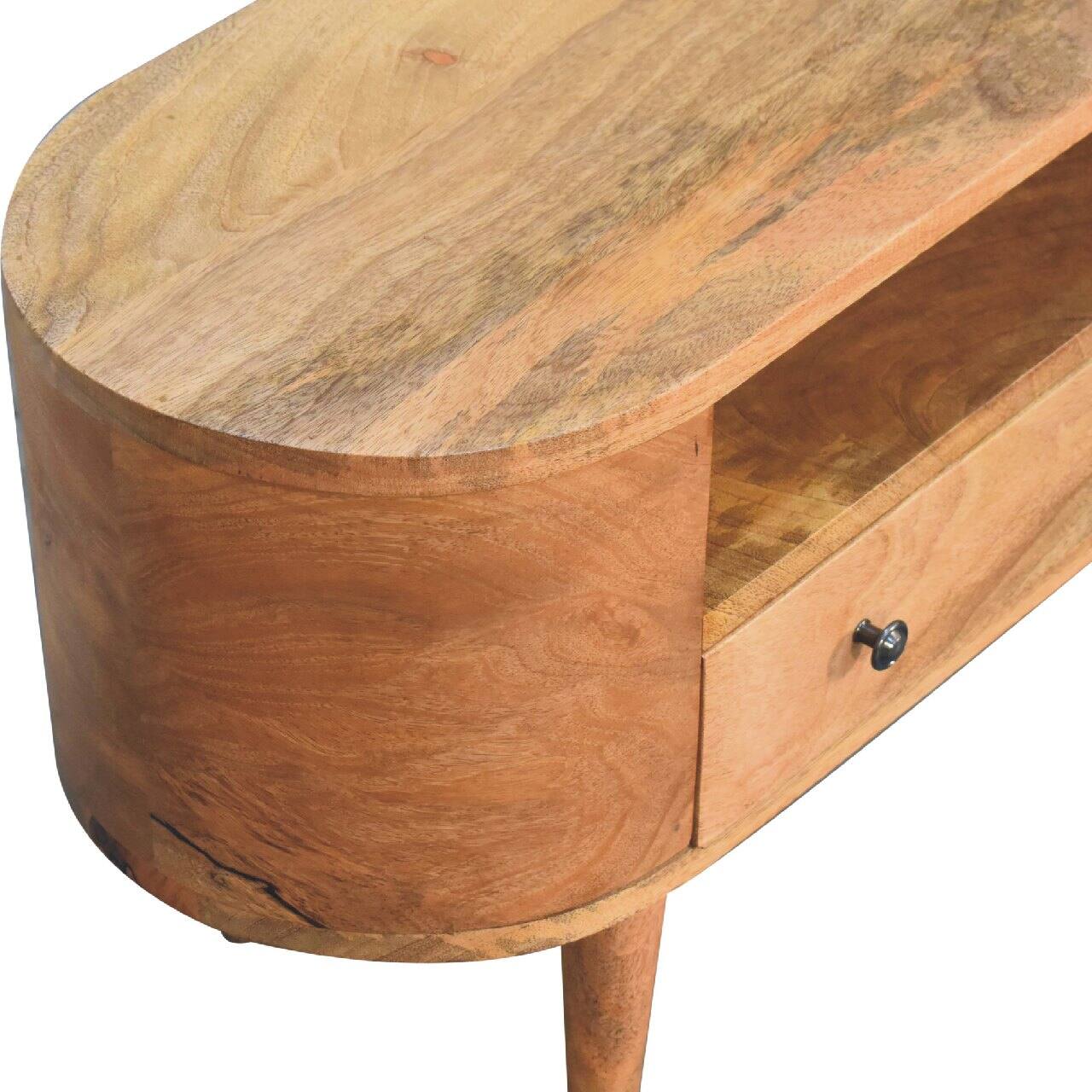 Alt View 2. Artisan Furniture - Artisan Furniture Solid Wood Mini Rounded Entertainment Unit, 1 Drawer, 1 Open Slot, Brown - Beige.