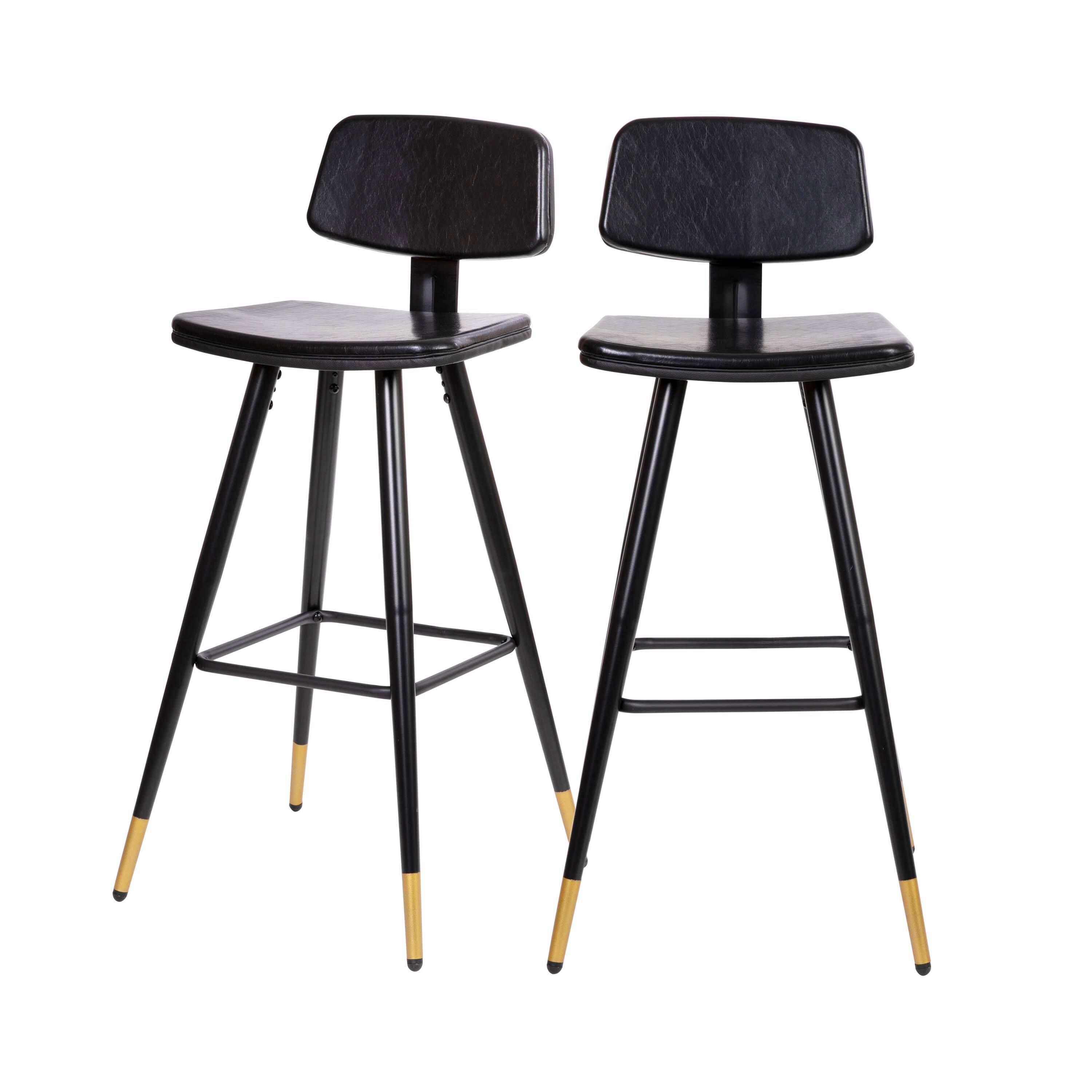 Alt View 1. Emma + Oliver - Set of 2 Commercial Grade LeatherSoft Barstools with Gold Tipped Iron Legs - Black.