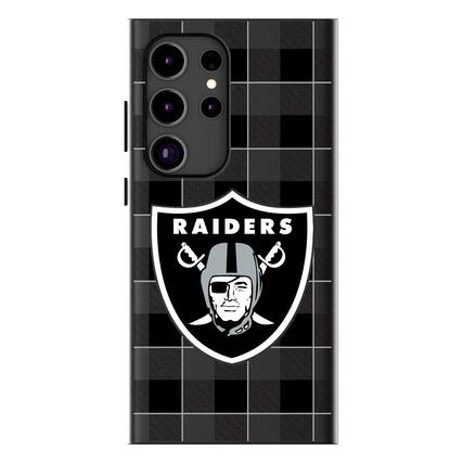 Front. Keyscaper - Las Vegas Raiders Plaid Galaxy Magnetic Bump Case - S24 Ultra - Black.