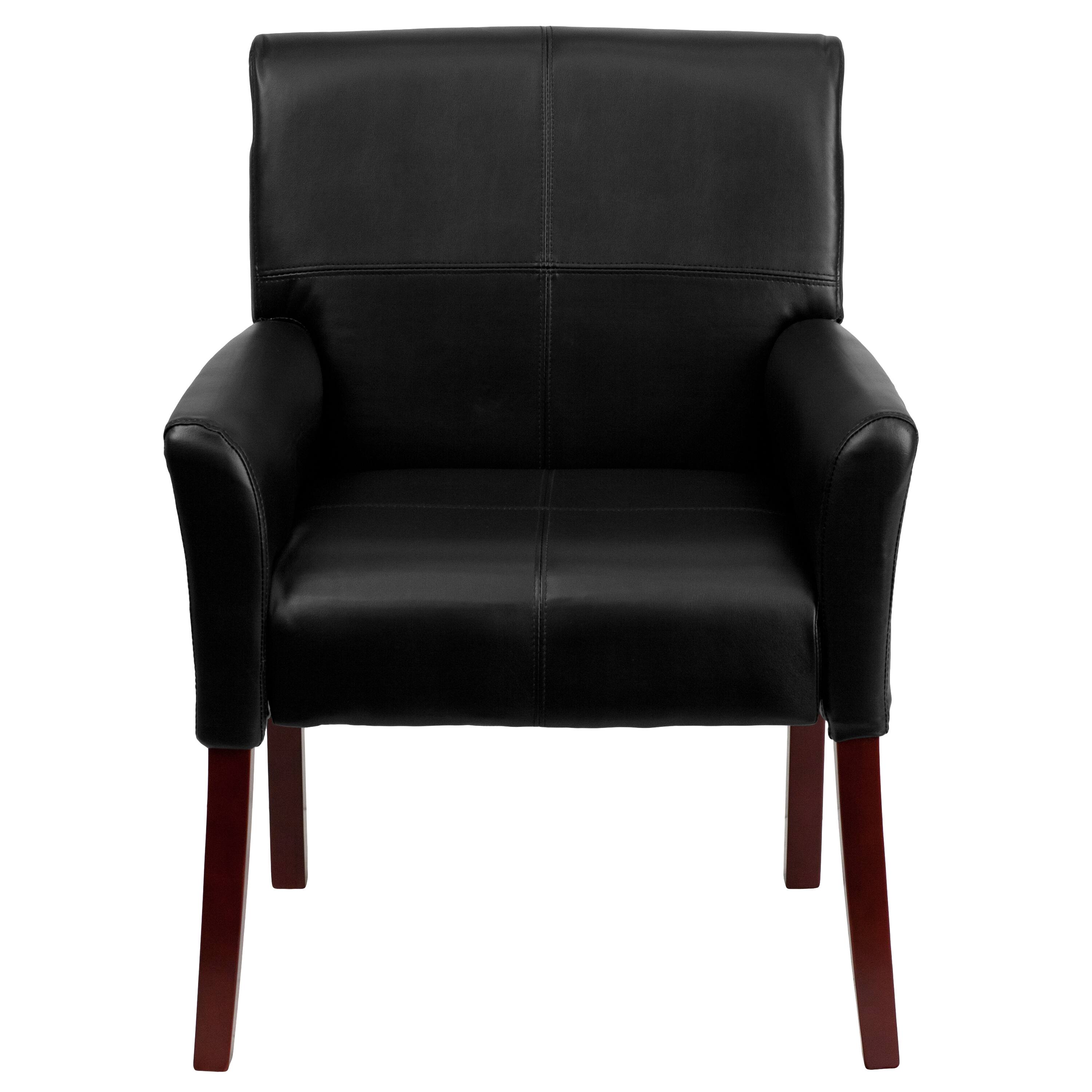Alt View 7. Emma + Oliver - Faux Leather Executive Side Reception Chair with Mahogany Legs - Black.