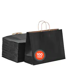 VEVOR - Kraft Paper Bags with Handles, 100Pcs 16 x 6 x 12 in, Large Paper Grocery Bags, Reusable & 100% Recycled Take-Out Sacks - Black