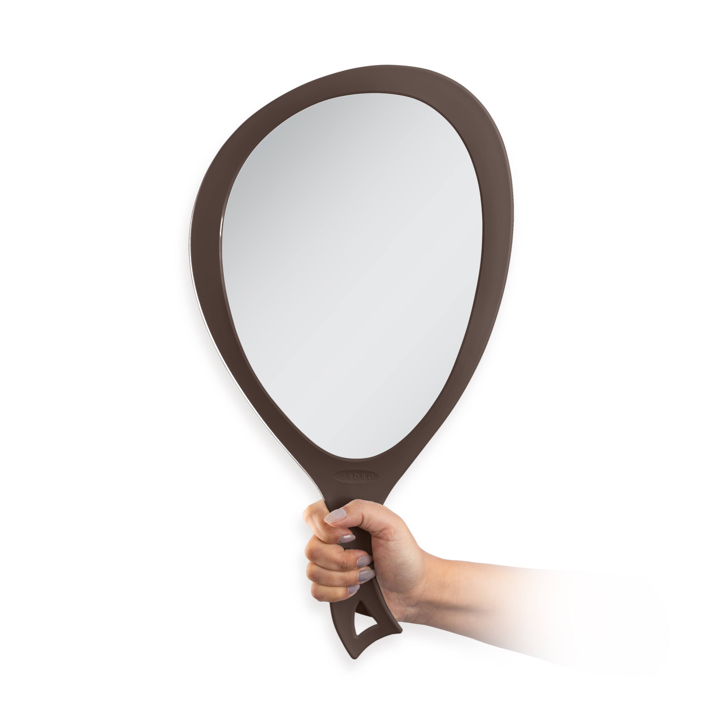 Alt View 4. Zadro - Large Teardrop Hand Mirror with Ergonomic Handle and Hanging Loop - Made in USA - Chocolate.