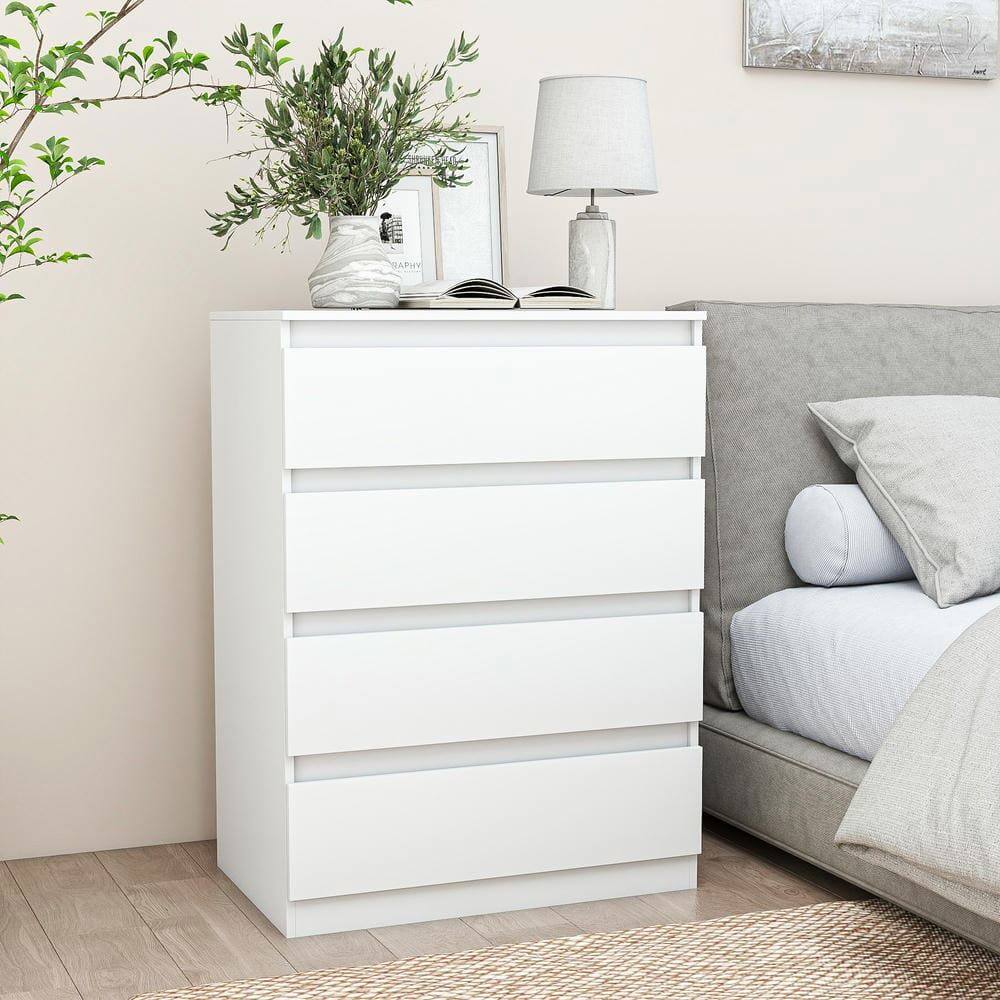 Alt View 8. Kadyn - Bedside Nightstand, Sleek White Design, Ample Storage, Waterproof Top, Smooth Rolling Drawers - White 4-Drawer.