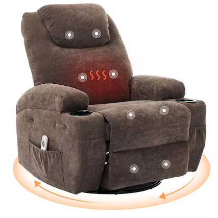 Front. Babevy - Wide Massage Recliner Rocking Chair with Heating, Comfortable Lounge Seat Featuring Soft Armrests - Tan.