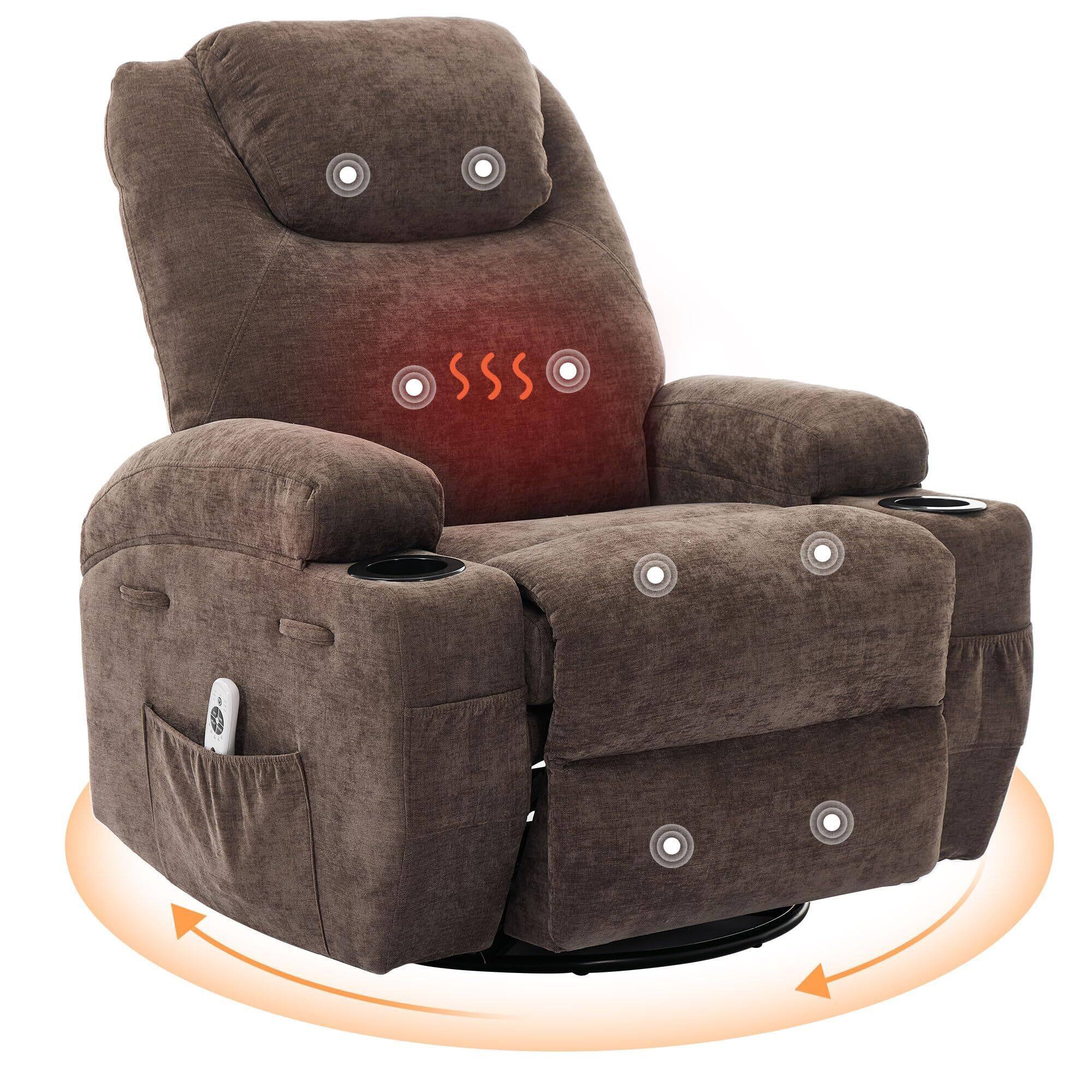 Front. Babevy - Wide Massage Recliner Rocking Chair with Heating, Comfortable Lounge Seat Featuring Soft Armrests - Tan.