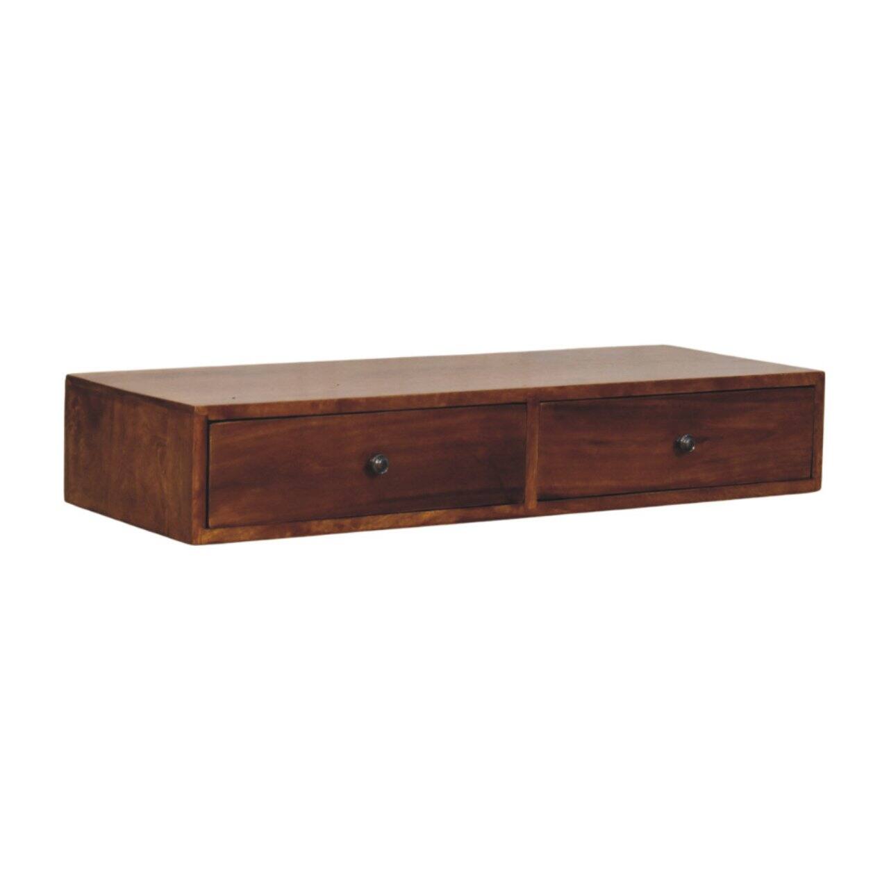 Back. Artisan Furniture - Artisan Furniture Solid Wood Lunar 2 Drawer Chestnut Wall Mounted Console, 2 Drawers, Dark Brown - Dark Brown.