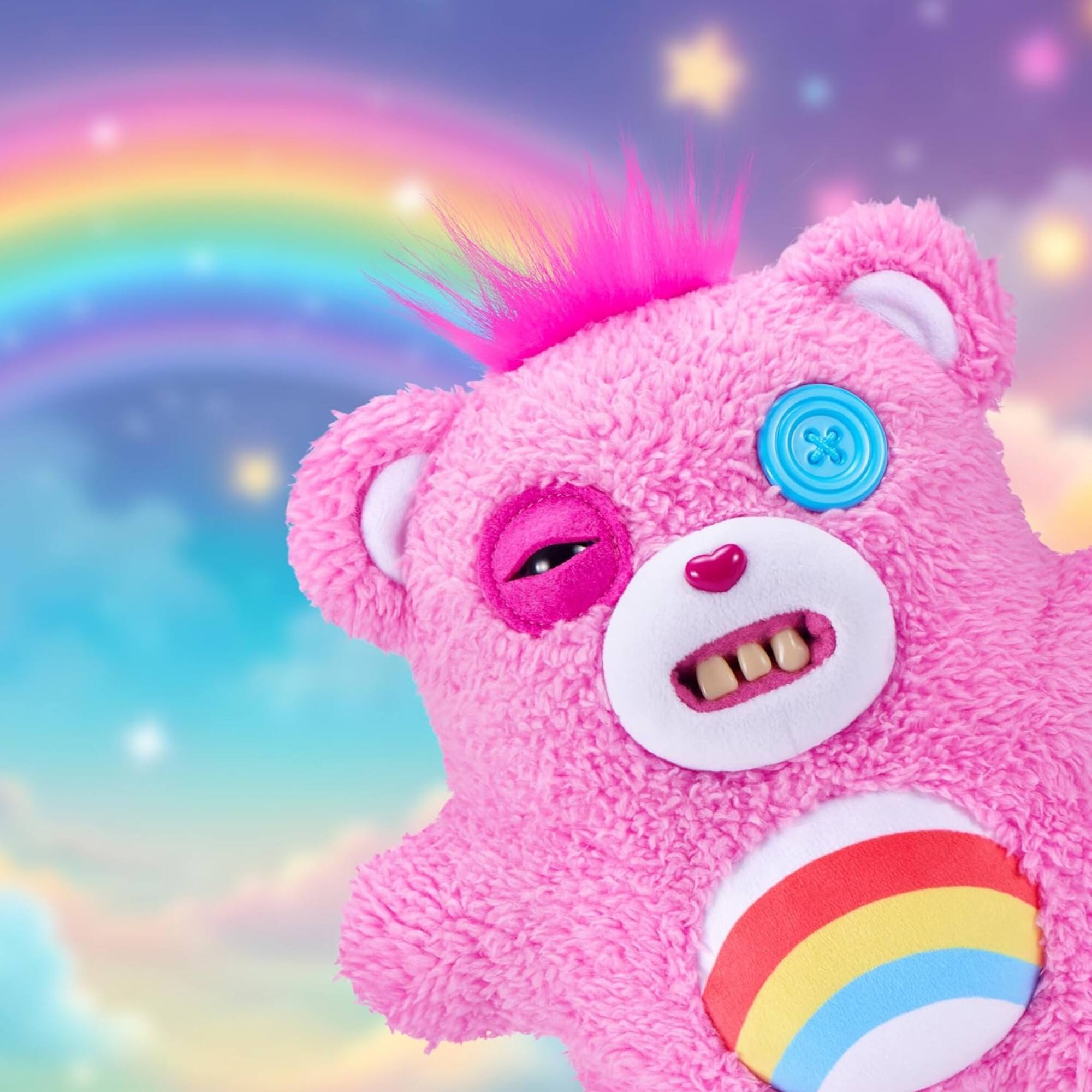 Alt View 2. Fuggler - Fuggler Care Bears 9-Inch Plush Toy (Cheer Bear) by ZURU – Funny Ugly Monster Stuffed Animal with Human-Like Teeth - Assorted Pre-Pack.