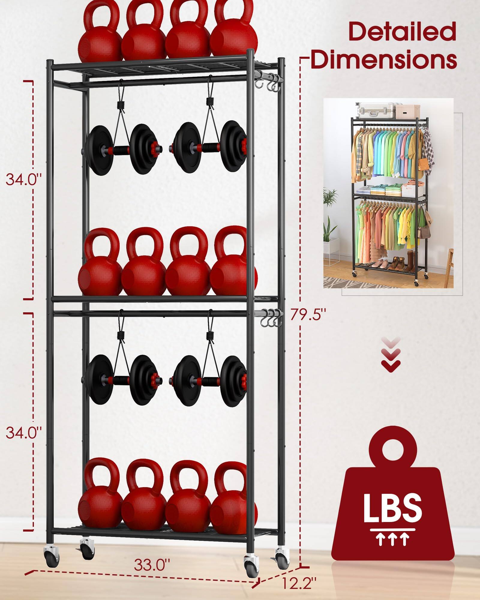 Detailed Dimensions  
34.0" x 79.5" x 34.0" x 33.0" x 12.2"  
8880 LBS
