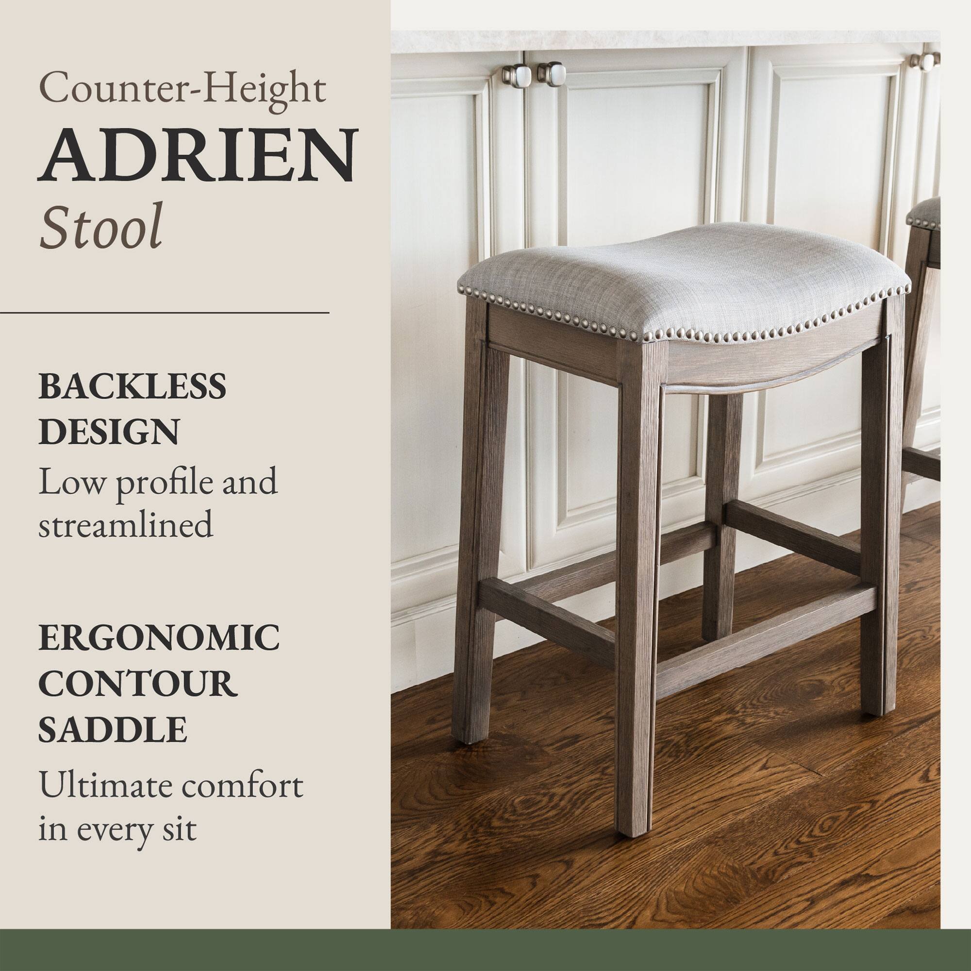 Counter-Height ADRIEN Stool  
BACKLESS DESIGN  
Low profile and streamlined  
ERGONOMIC CONTOUR SADDLE  
Ultimate comfort in every sit