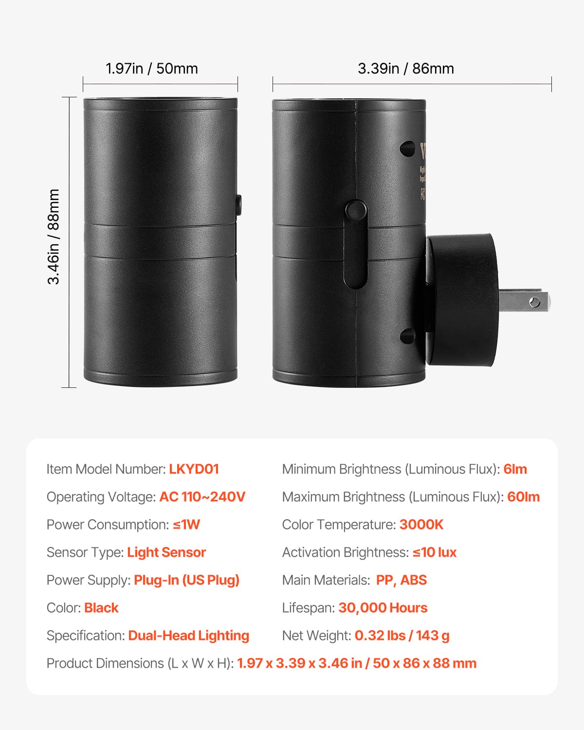 VEVOR LED Night Lights, 0 60LM Adjustable Brightness, Modern Night