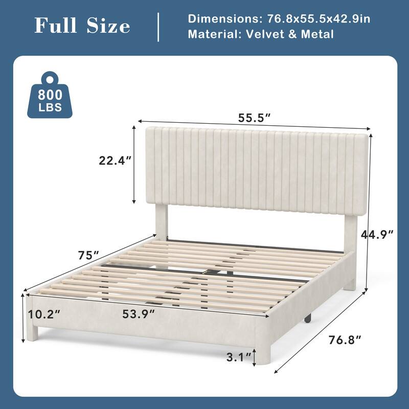 Full Size  
Dimensions: 76.8x55.5x42.9in  
Material: Velvet & Metal  
800 LBS  

55.5"  
22.4"  
44.9"  
75"  
10.2"  
53.9"  
3.1"  
76.8"