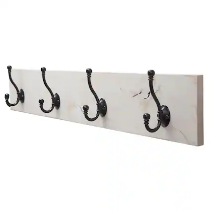 Front. TRINITY - DRAKESTONE Coat and Towel Rack w/ 4 Double Hooks White Wash - White Wash.