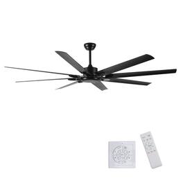 LUCKY ONE - 75" Industrial Ceiling Fan No Light Remote 8 Blades 6-Speed DC Motor - Black