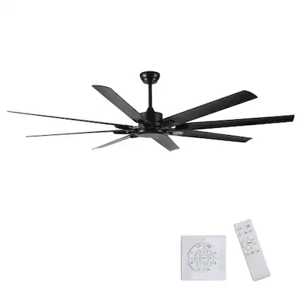 Front. LUCKY ONE - 75" Industrial Ceiling Fan No Light Remote 8 Blades 6-Speed DC Motor - Black.