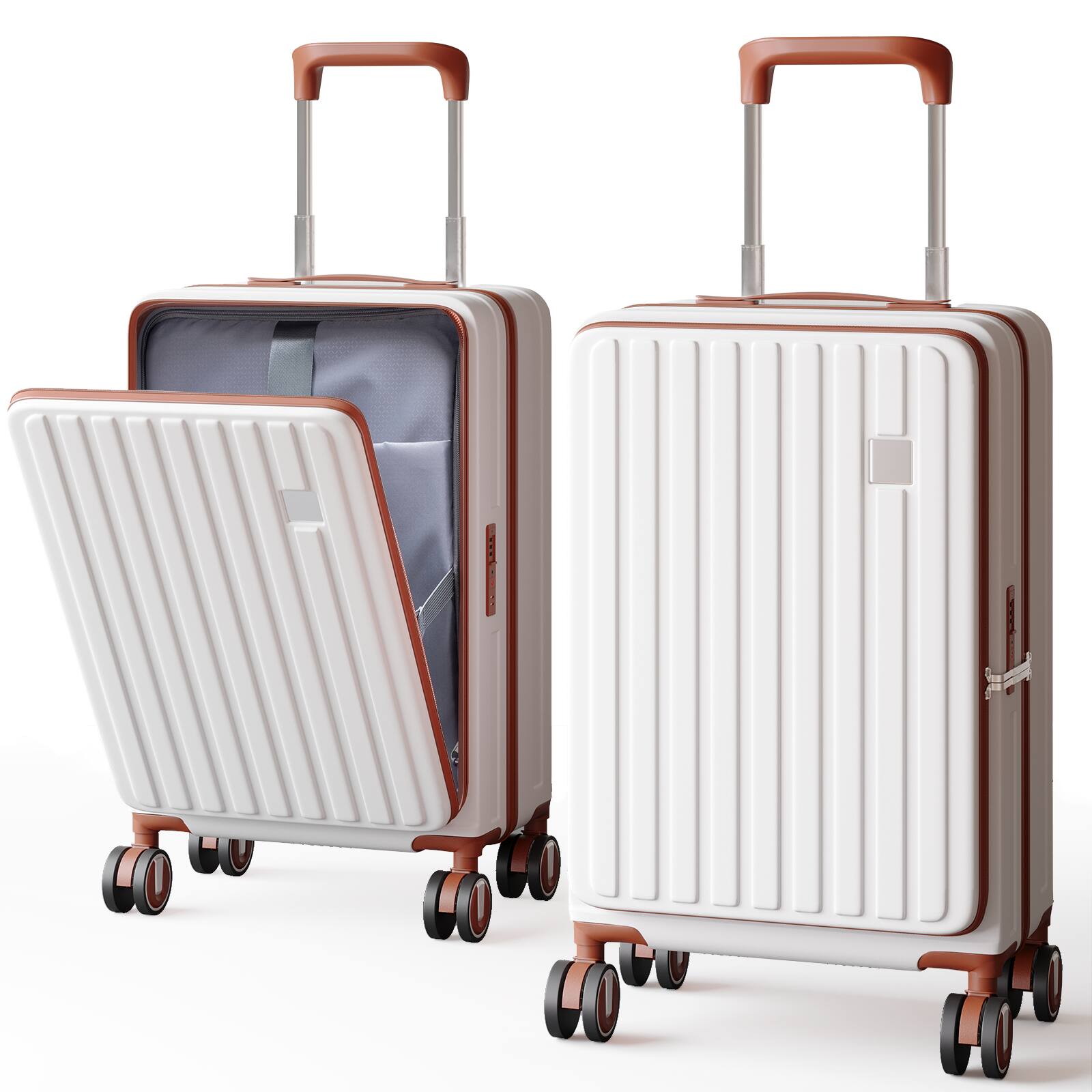 Sugift - 20-Inch Carry On Luggage PC Hardside Suitcase with Spinner Wheels Aluminum Handle - White