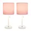 Front. Limelights - White Stick Lamp with USB charging port and Fabric Shade 2 Pack Set - Light Pink.