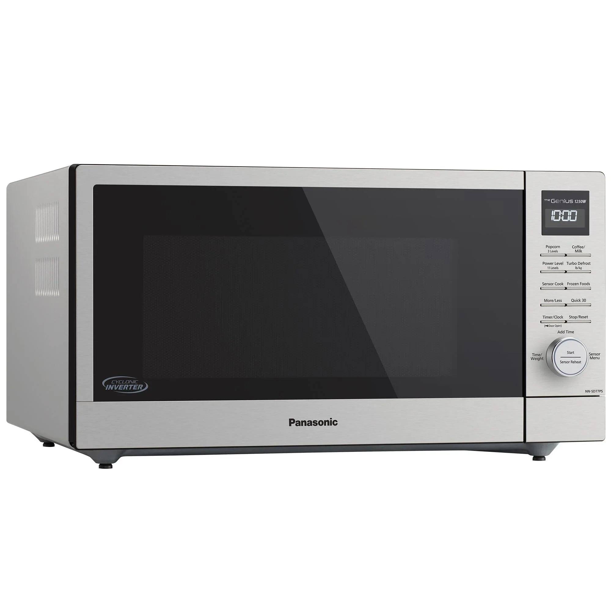 Genius 1250W

- Power Level: Turbo Defrost
- Sensor Cook: Frozen Foods
- More/Less
- Quick DE
- Stop! Reset
- Add Time
- Weight
- Sensor Reheat
- Menu
- Time/Clock
- Stop/Start

CYCLONIC INVERTER

Panasonic
