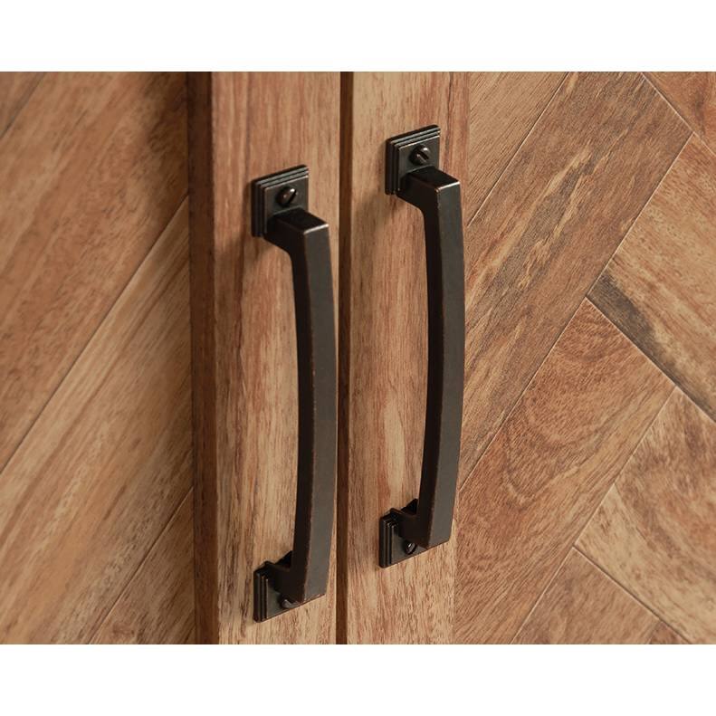 Left. Hivvago - FarmHouse Rustic Herringbone 1 Drawer Garment Rod Wardrobe Armoire - Brown.