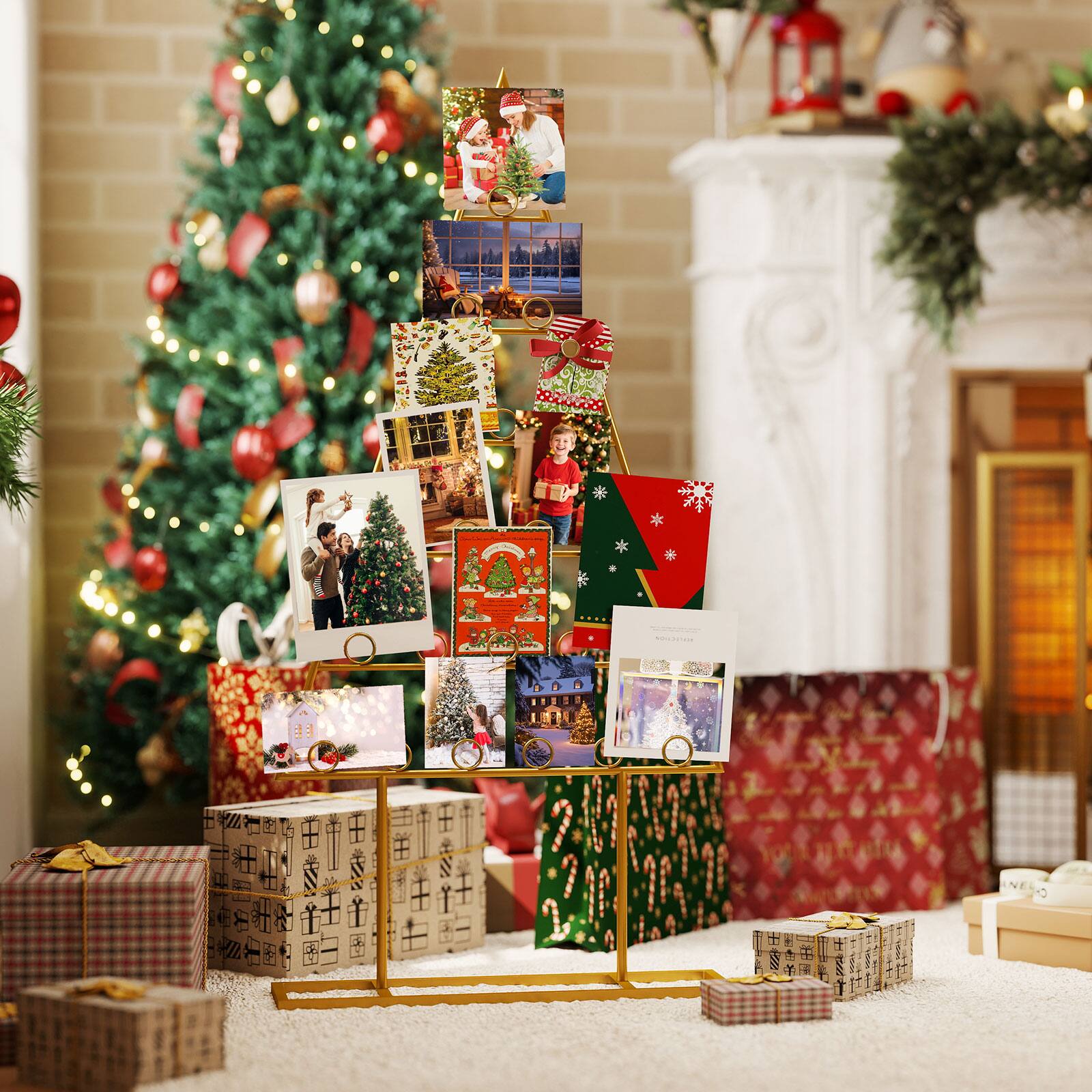Alt View 3. Costway - Costway 2 Pack Christmas Tree Card Holder with 36 Round Clips Metal Hanging Rack,Golden - Gold.