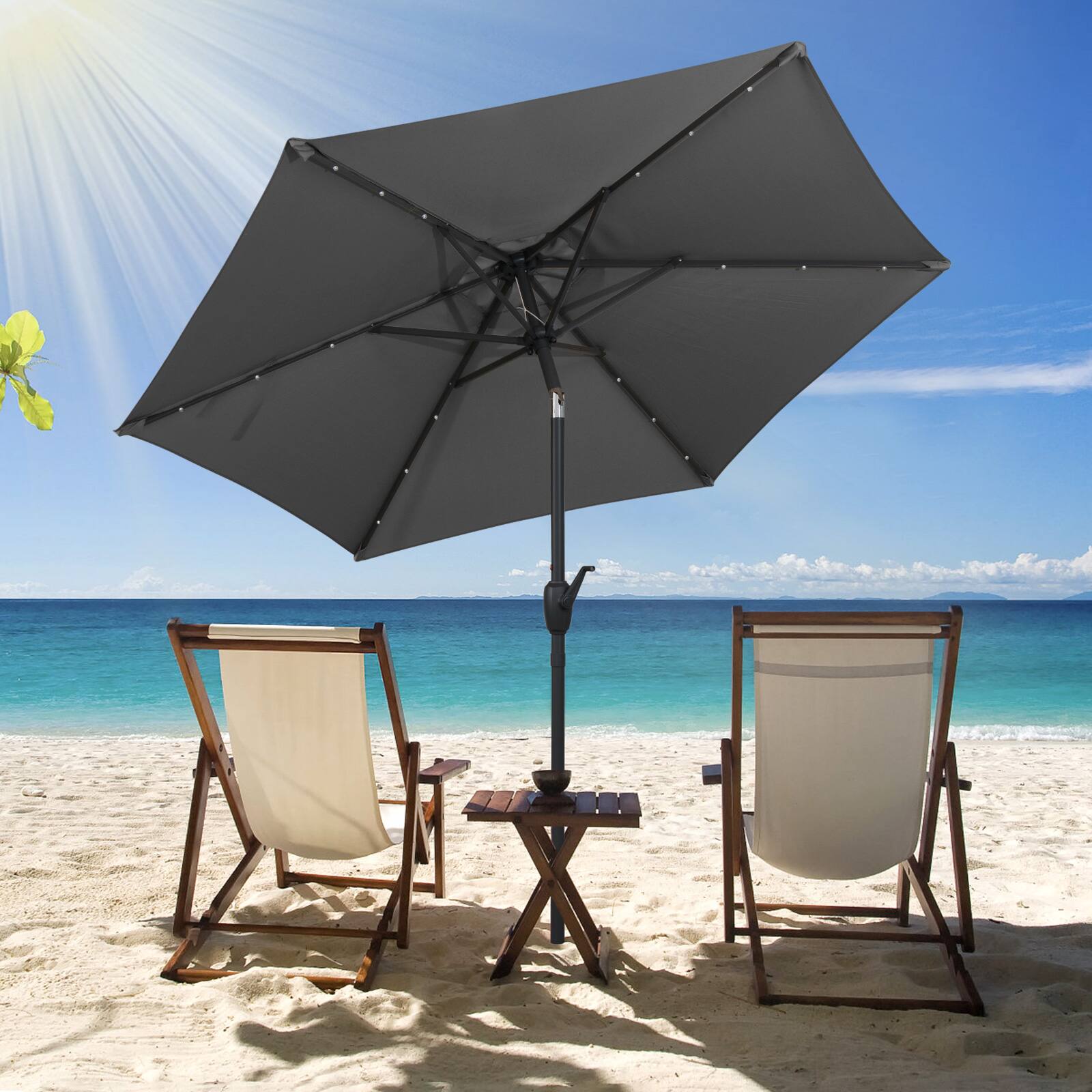 Alt View 3. Costway - Costway 7.5 ft Solar Powered Patio Umbrella with LED Lights Push Button Tilt Crank Handle - Gray.