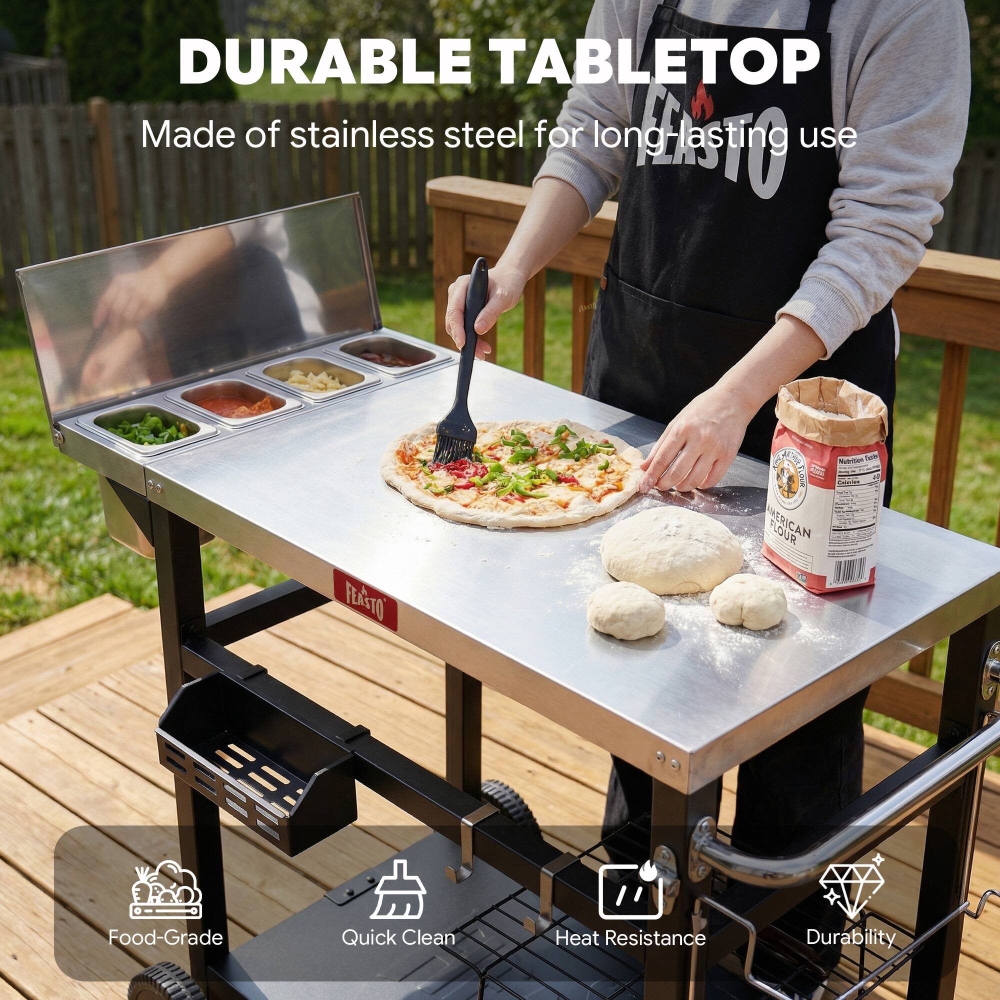 DURABLE TABLETOP  
Made of stainless steel for long-lasting use

- Food-Grade
- Quick Clean
- Heat Resistance
- Durability