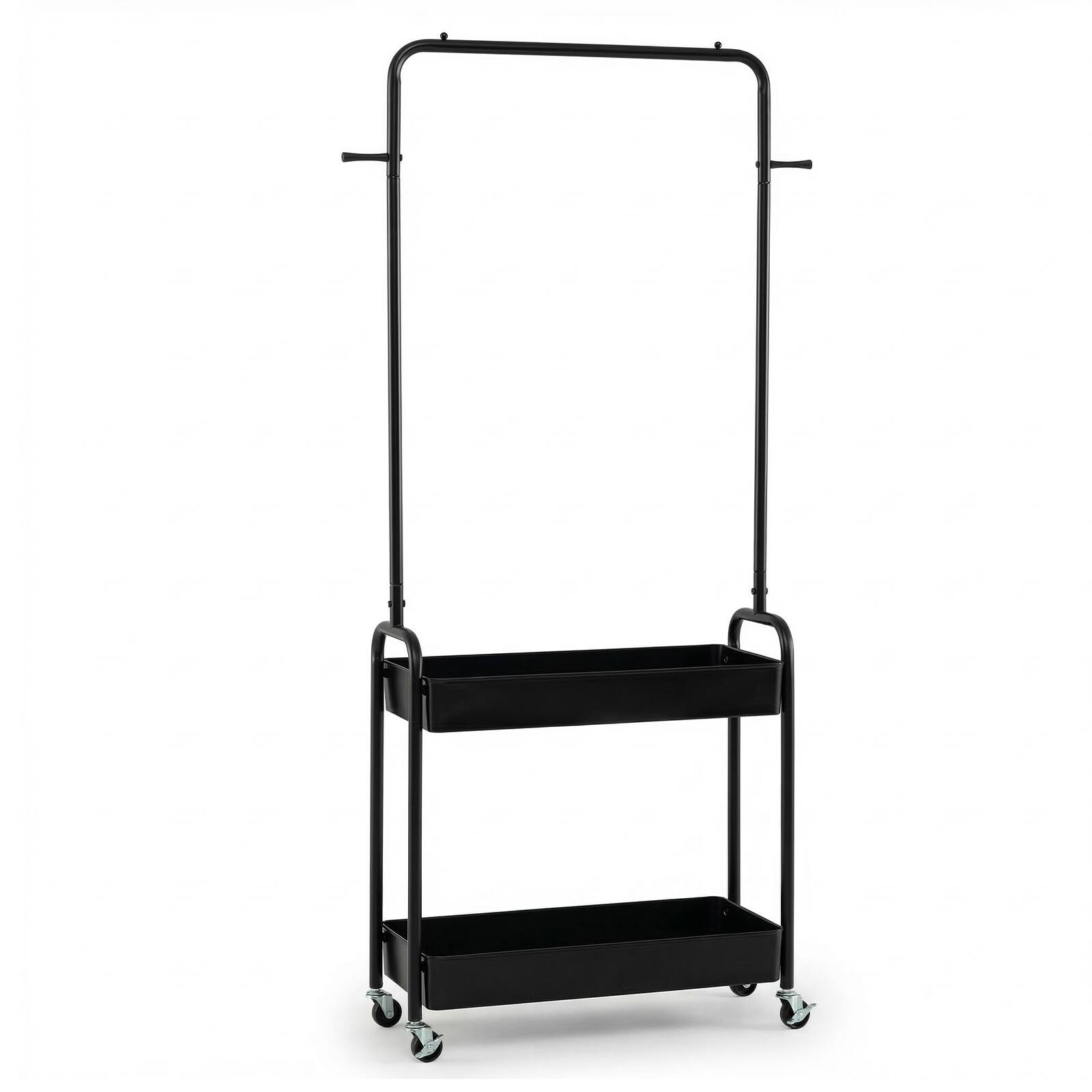 Alt View 9. Gymax - Gymax Rolling Clothes Rack w/Hanging Rod Side Hooks Storage Baskets Lockable Wheels Black - Black.