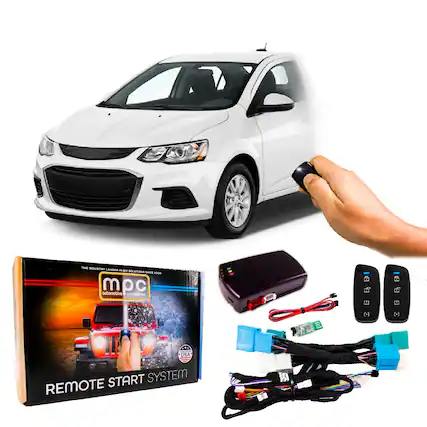 Sure, here is the corrected and grouped text from the image:
---
**MPC Automotive Accessories**
**THE INDUSTRY LEADER IN REMOTE START SOLUTIONS SINCE 2003**
**REMOTE START SYSTEM**
**USA**
---
**Components Included:**
- Remote Start System
- Wiring Harness
- Installation Kit
---