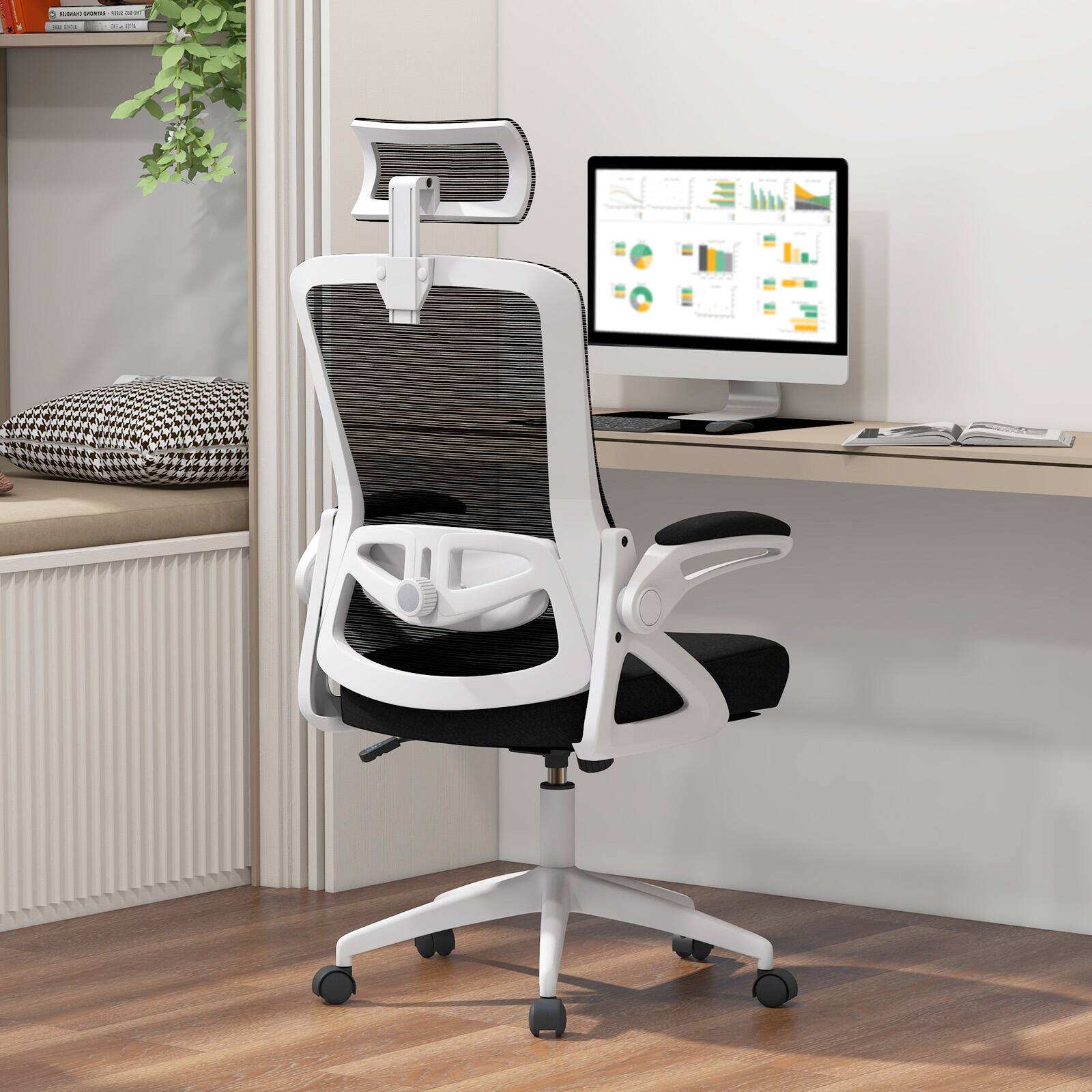 Alt View 9. Ecooso - Office Chair Adjustable Swivel Task Chair with Lumbar Support and Ergonomic Mesh Design - White.