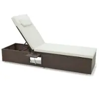 Costway 1 PCS Patio Chaise Lounge with 6-level Backrest, Comfy Seat Cushion & Headrest - Mix Brown + Off White - Front_Zoom